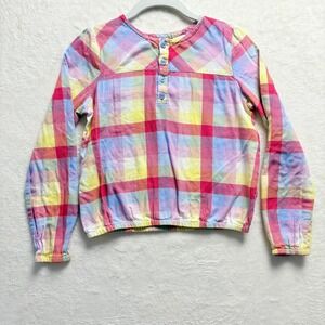 LL Bean Kids Shirt‎ Girls Sz 8 Multicolor Plaid Long Sleeve Button Front Cotton